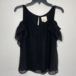 MAEVE Top Womens 4 Black Sheer Lined Blouse Cold Shoulder Anthropologie